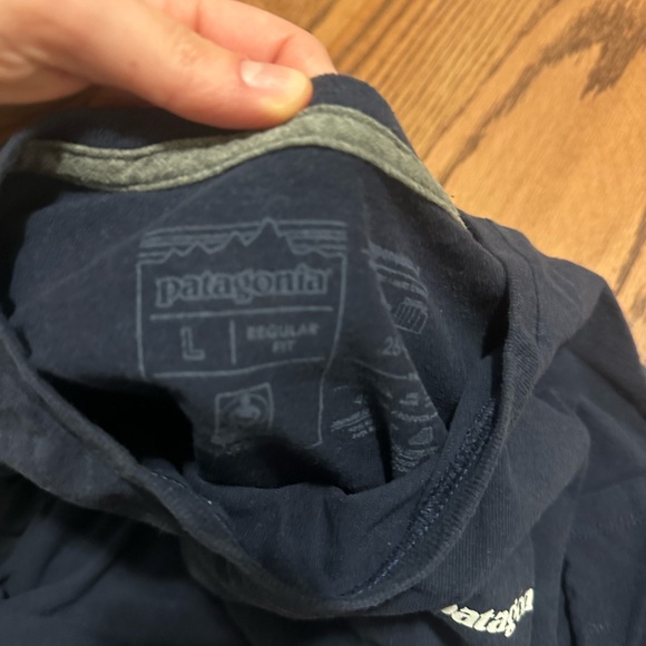 Patagonia Navy Logo Tee with Gray Neck Trim - Picture 3 of 5